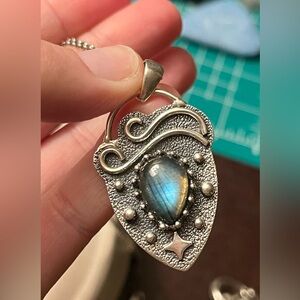 Labradorite oxidized sterling silver star necklace